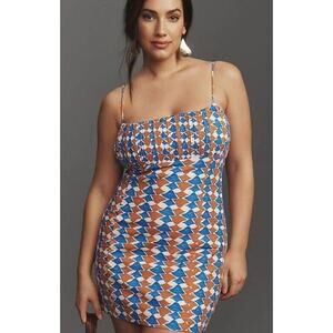 Maeve Dress 14 Linen Ophelia Mini Geometric Festival Anthropologie NEW NWT